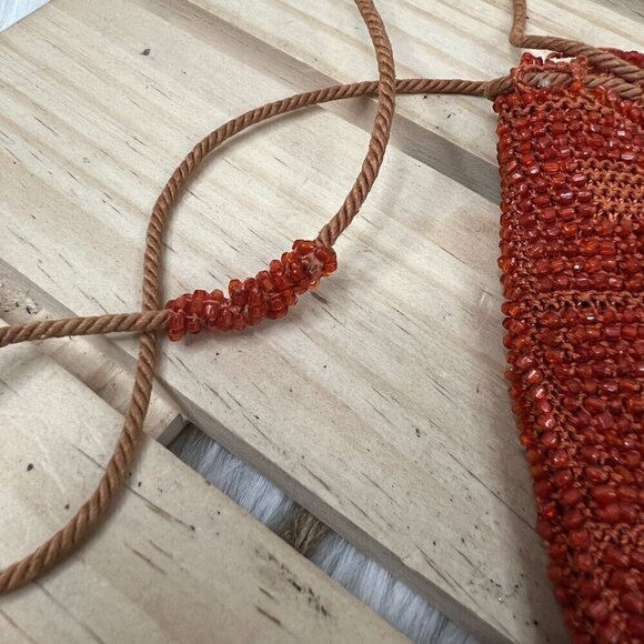 Vintage Terra Cotta Red Burnt Orange Handmade Micro Glass Bead Fringe Clutch - Picture 5 of 8
